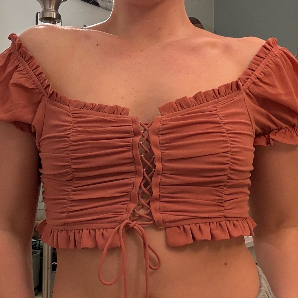 Terracotta Ruffled Crop Top - Picture 6 of 6